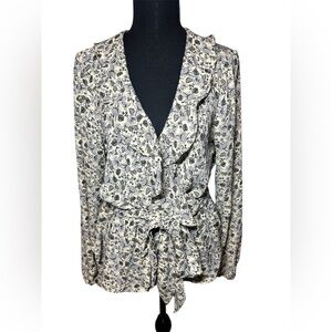 Max Studio Black and Cream Floral Blouse